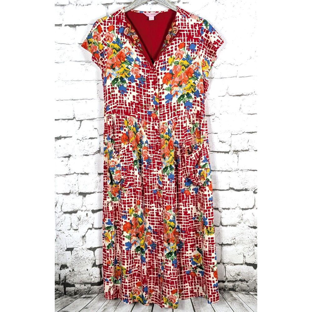 APRIL CORNELL Embroidered Midi Tie-Back Dress Garden Cottage Whimsy Pockets XL